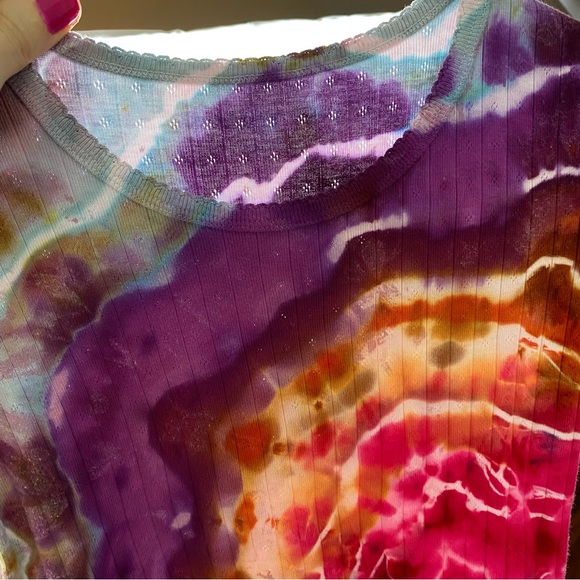 Handmade Geode Tie Dye Tee Womens Size Small Baby Tshirt Colorful Upcycled Multi - Picture 6 of 10